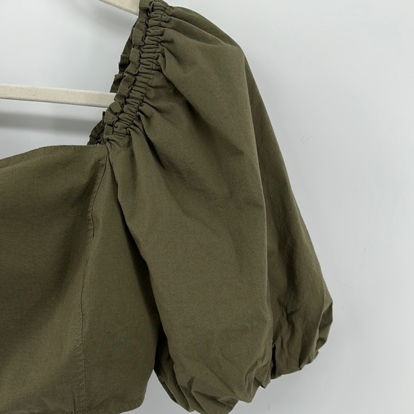 Jason Wu Cottagecore Romantic Feminine Peasant Luxury Olive PuffSleeveBlouse SzL - Picture 3 of 11